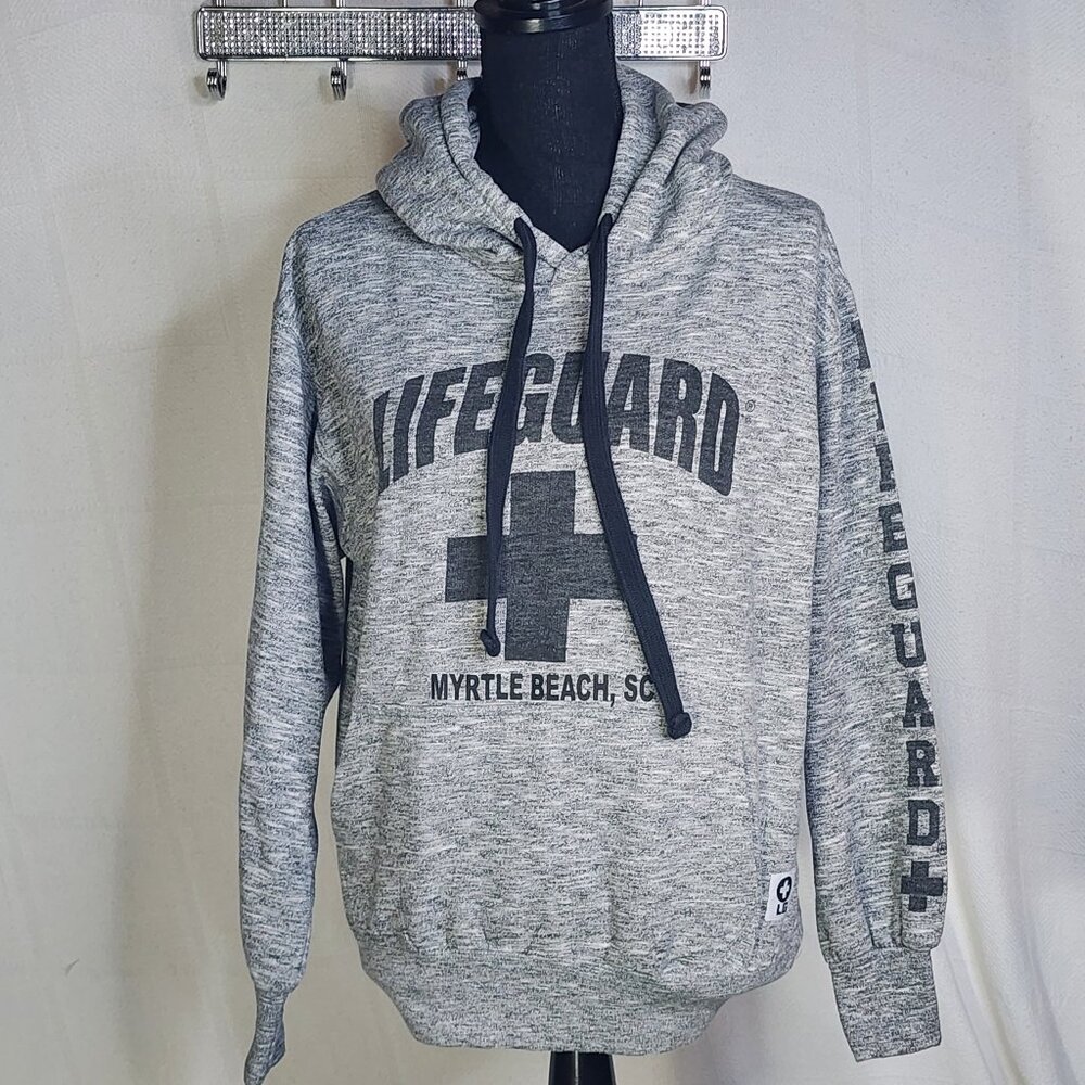 Popularity Products Lifeguard Myrtle Beach SC Cotton Poly Grey Black LS Hoodie S